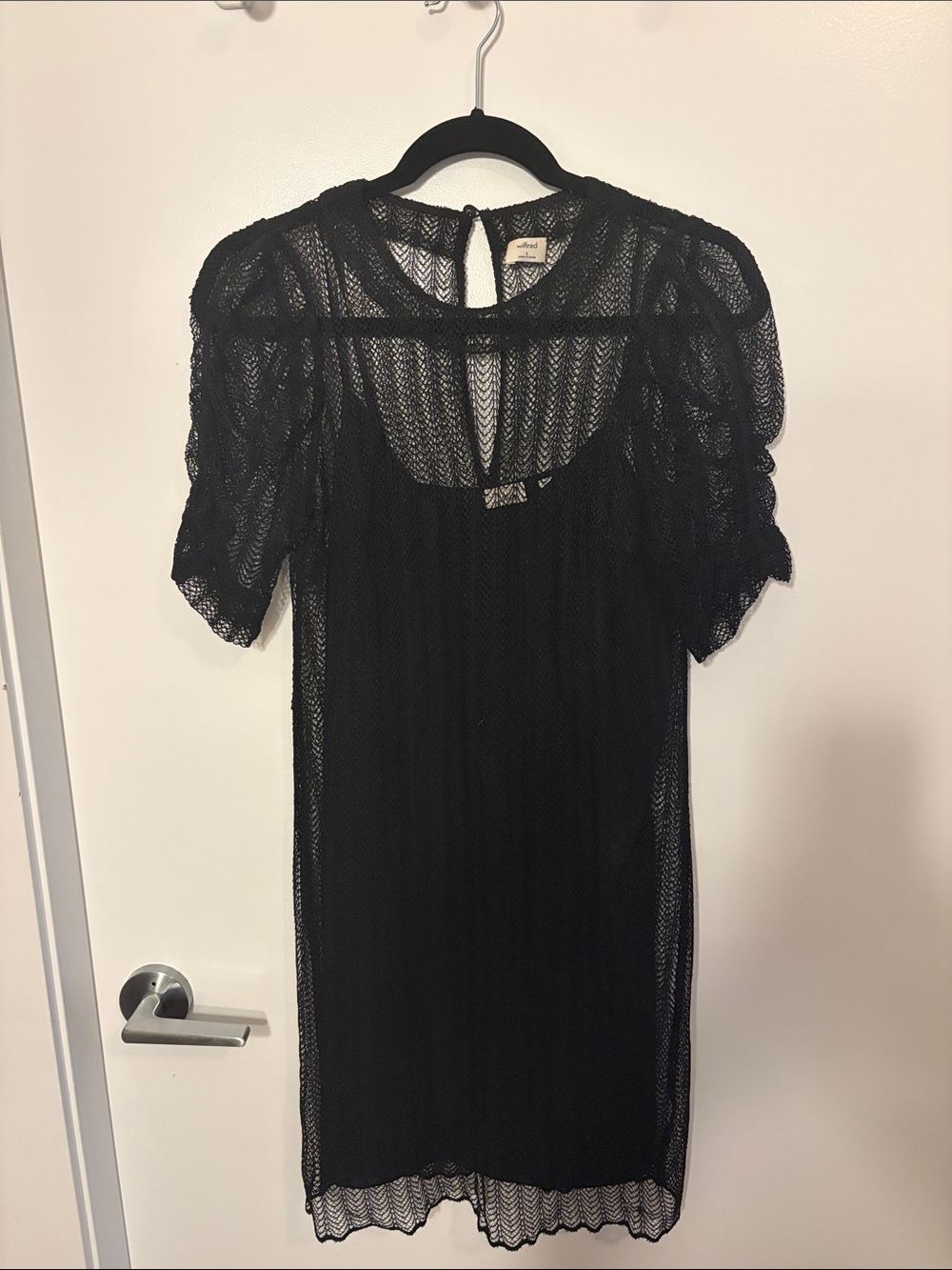 Wilfred Black Lace Mini Dress with Puff Sleeves